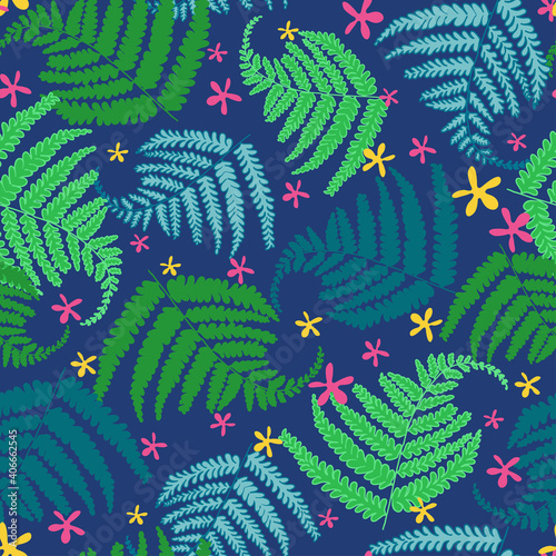 Tropical ferns seamless vector pattern
