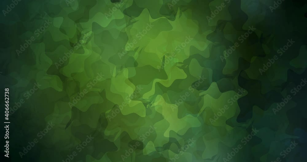 4K looping dark green video with memphis shapes. Colorful chaotic forms with gradient in moving style. Flicker for digital promotions. 4096 x 2160, 30 fps.
