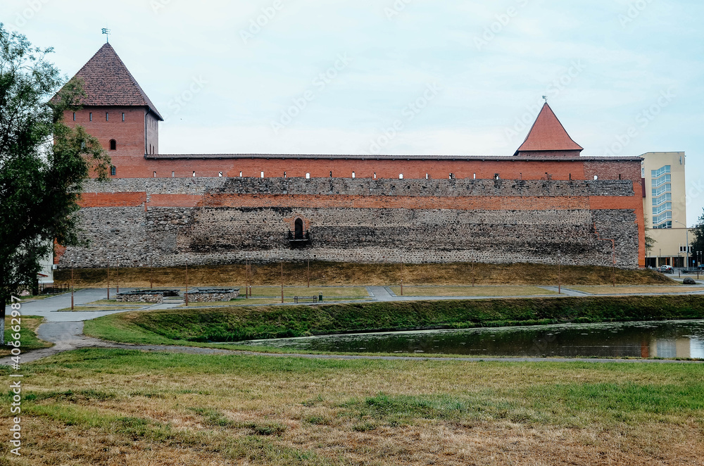 Ancient castle of the 14th century by order of Prince Gedimin against the crusaders in the city of Lida, Belarus