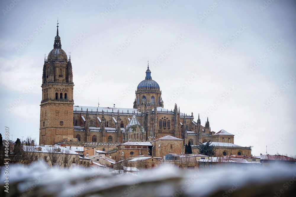 Salamanca cathedral, after the storm Filomena