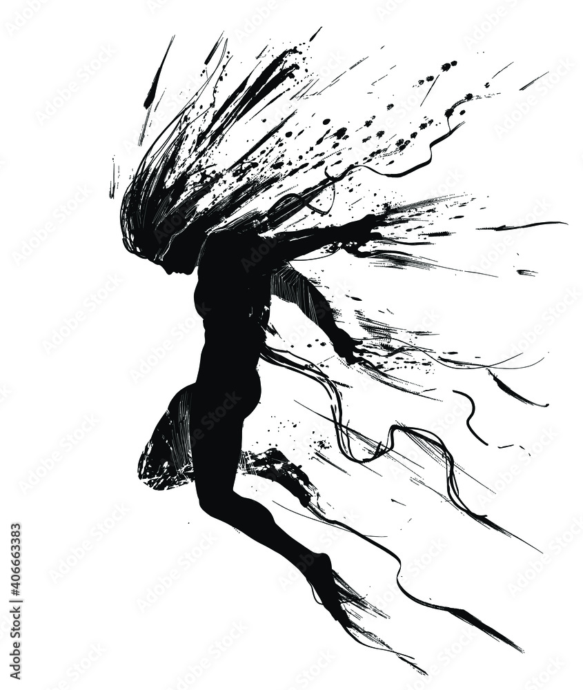 The black silhouette of a man breaking free in a leap, from the blots and  threads that entangled him. 2d illustration. Stock Vector | Adobe Stock