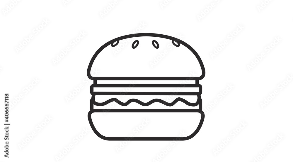 Vector Isolated Illustration of a Burger. Black and White Simple Burger Icon. Vector Isolated Illustration of a Burger. Black and White Simple Burger Icon.