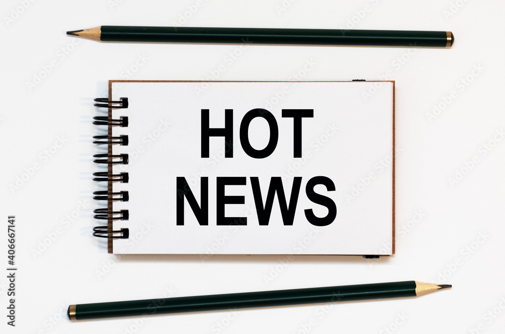 WHITE SPIRAL NOTEBOOK, TWO PENCILS WITH HOT NEWS WHITE SPIRAL NOTEBOOK, TWO PENCILS WITH HOT NEWS