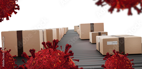 parcel packages and red vir...