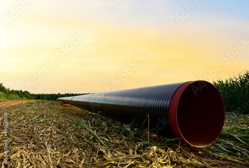 LNG pipeline construction project  for global exports of natural gas. Building of transit petrochemical pipe in forest area. Carry diluted bitumen and crude to international markets. Oil and gas
