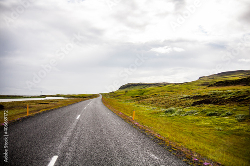 Summer landscape and road in Southern Iceland, Europe