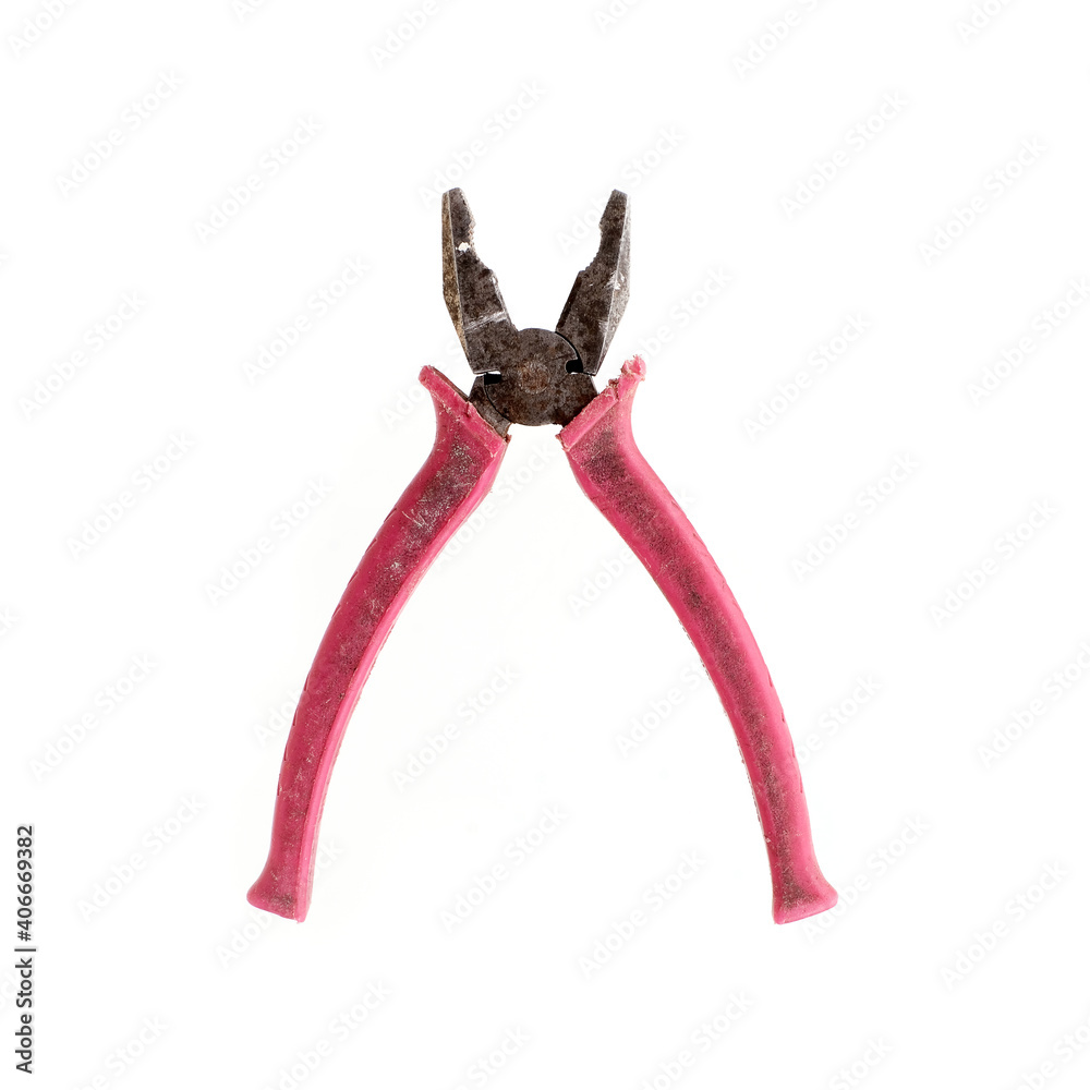 Isolated hand tools for repair and installation: old pliers (composition on a white background) Isolated hand tools for repair and installation: old pliers (composition on a white background)
