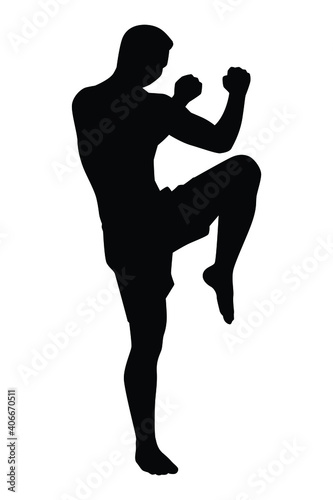 Muay Thai boxing man silhouette vector on white background