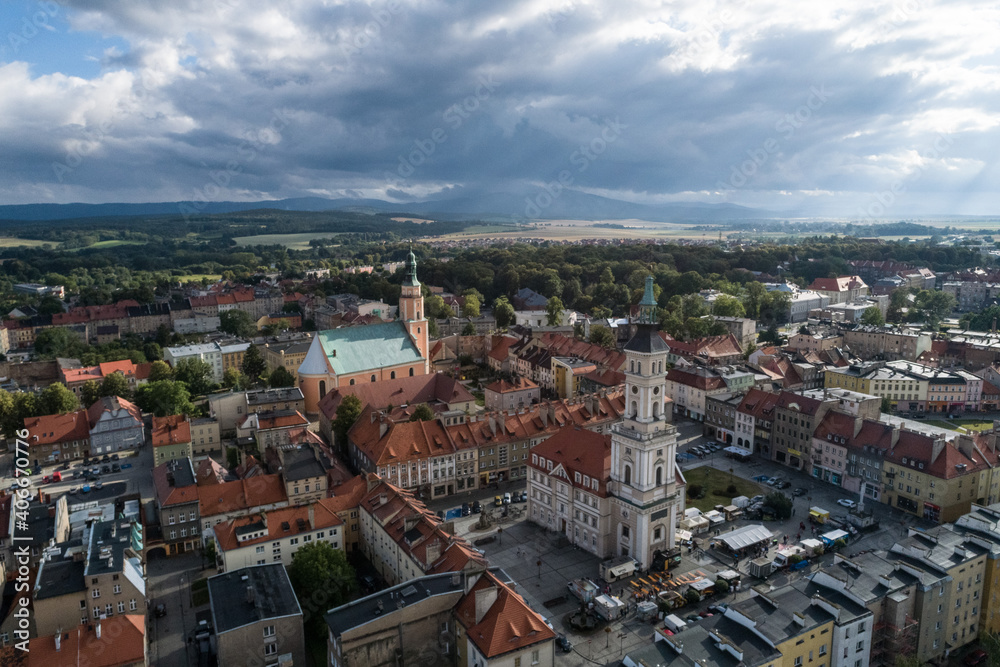 Food truck rally, fast food in glucholazy polandparty aerial drone photo