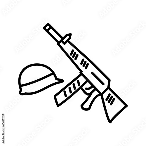 Unique Gun and Helmet Vector Line Icon photo