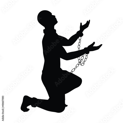 Male slave with chain silhouette vector on white background