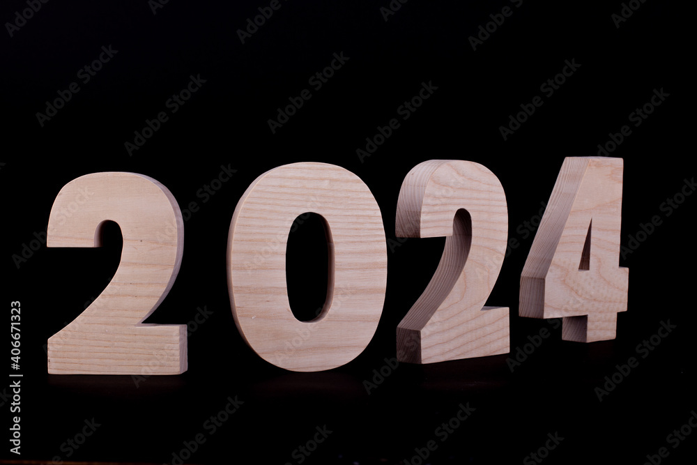 2024 Year in wooden numbers curved