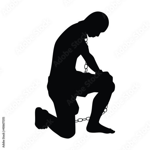 Male slave with chain silhouette vector on white background
