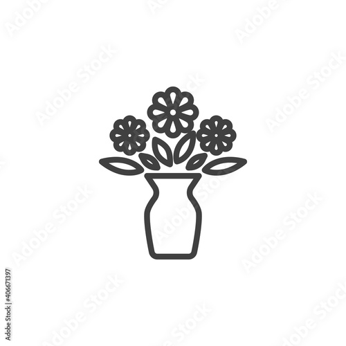 Flowers bouquet line icon. linear style sign for mobile concept and web design. Flowers in vase outline vector icon. Symbol, logo illustration. Vector graphics