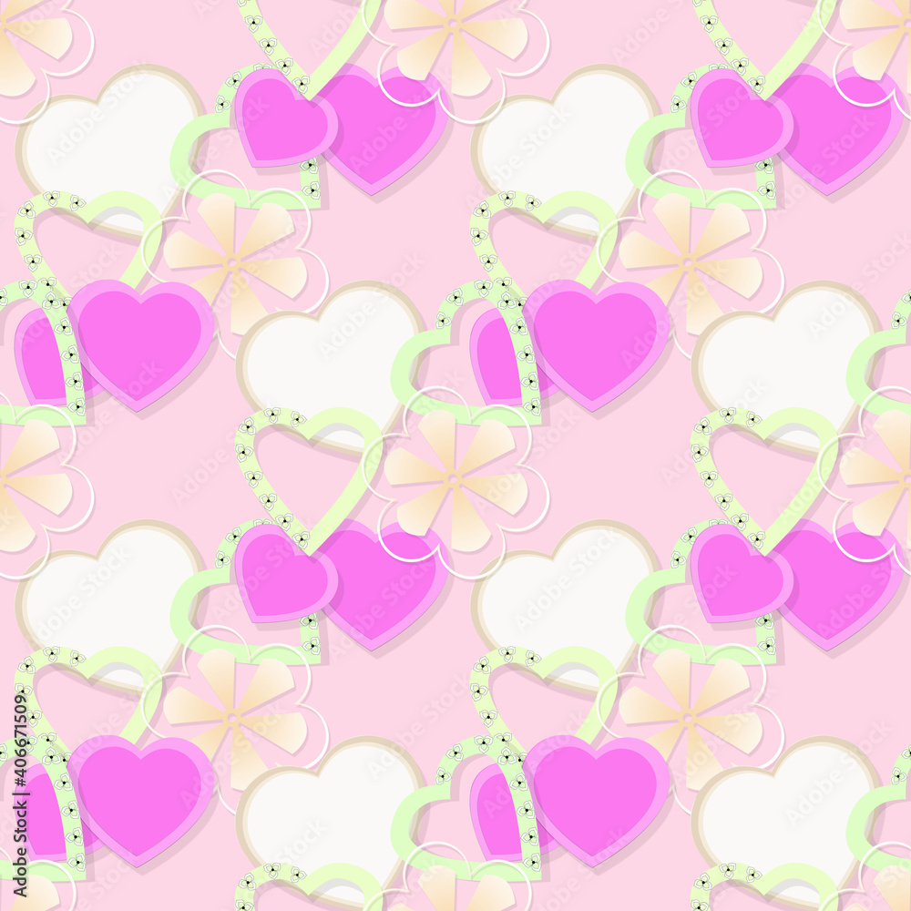Seamless design with hearts and lettering. The theme of love and romance. It can be used for wallpaper, postcards, pattern fills, surface textures, and fabric prints.