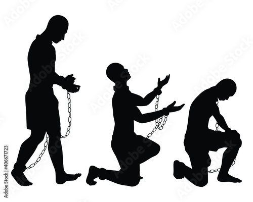 Set of male slave with chain silhouette vector on white background photo