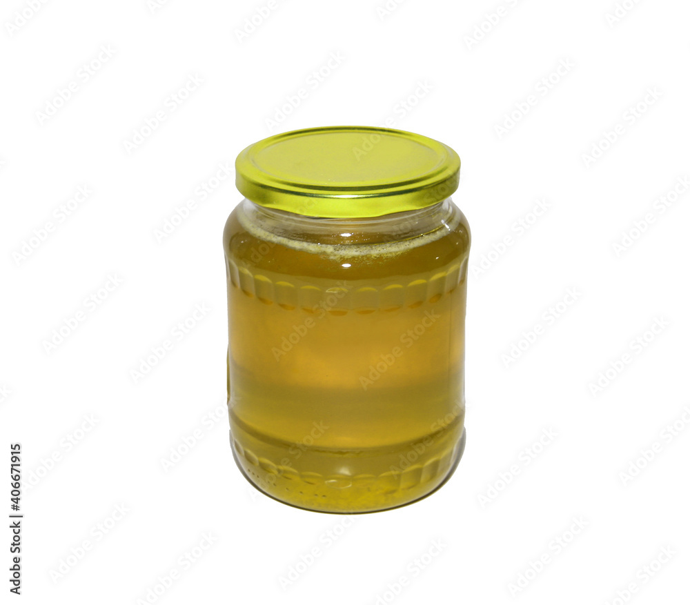 honey bee in jar glass on white background honey bee in jar glass on white background
