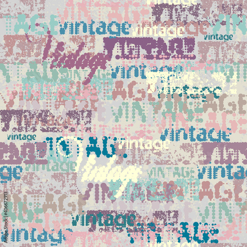 Seamless abstract background. Lettering pattern in shabby chic style. Vector image.