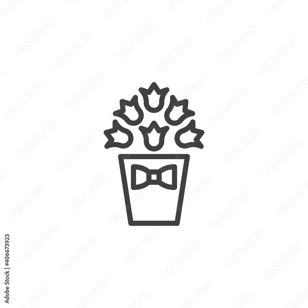 Basket of flowers line icon. linear style sign for mobile concept and web design. Flowers bouquet basket outline vector icon. Symbol, logo illustration. Vector graphics Basket of flowers line icon. linear style sign for mobile concept and web design. Flowers bouquet basket outline vector icon. Symbol, logo illustration. Vector graphics
