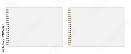 Vector set, notebook mockup (format: A4) with gold and silver spiral. EPS 10