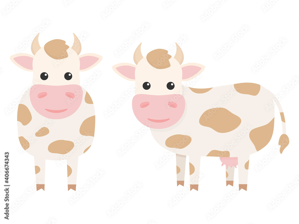 Obraz premium Cute cows charcaters set. Farm cartoon animals. Vector illustration isolated on white