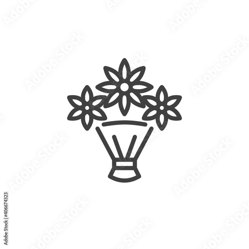 Wrapped flower bouquet line icon. linear style sign for mobile concept and web design. Flower bouquet outline vector icon. Symbol, logo illustration. Vector graphics