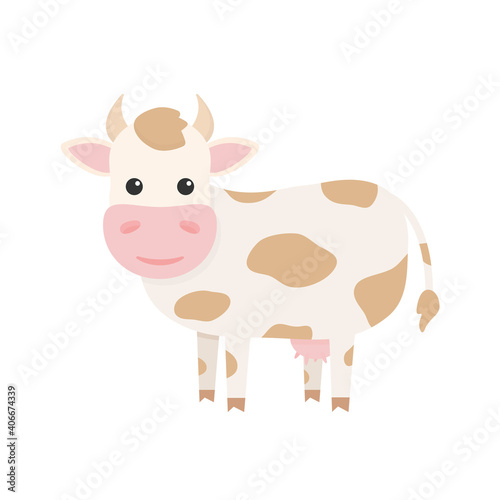 Cute cow character. Farm cartoon animal.