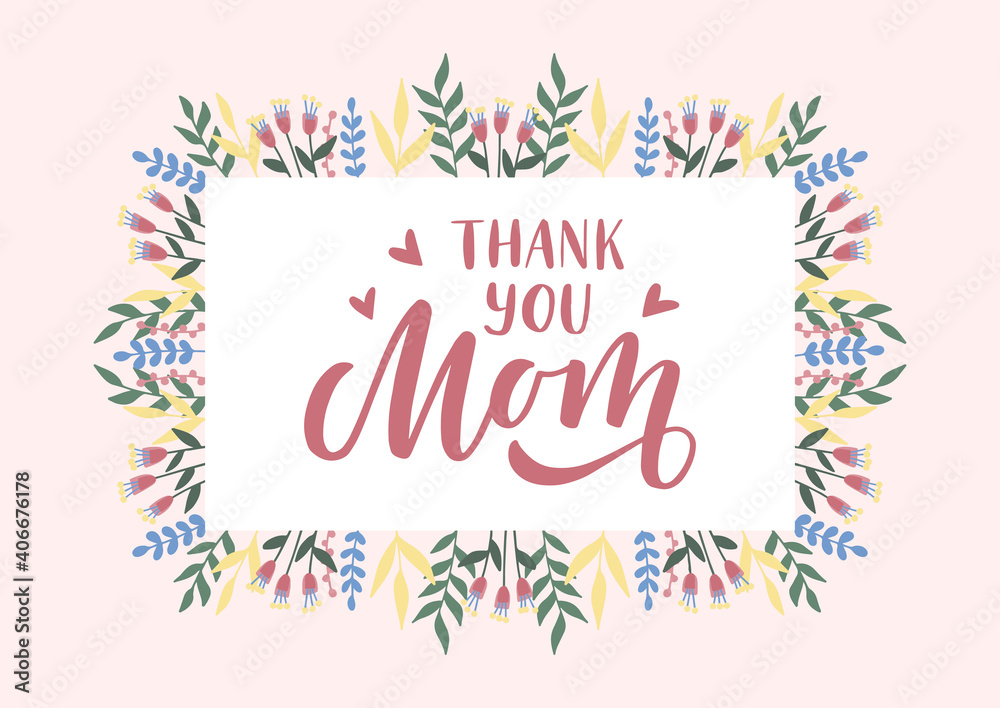 Thank you Mom hand drawn lettering. Happy Mother's day