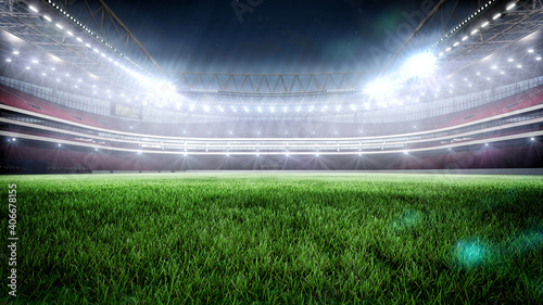 Night stadium with illumination 3D rendering.
