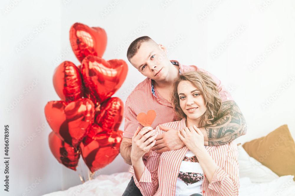Man and woman congratulate each other on valentine's day Man and woman congratulate each other on valentine's day