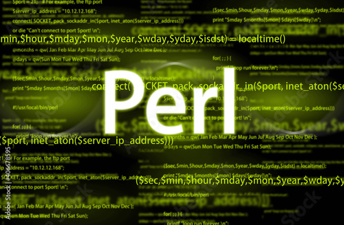 Obraz na plátně Perl code on dark background and word Perl
