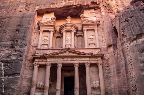Petra, Jordan - January 6, 2020: The treasury of the ancient city of Petra in Jordan