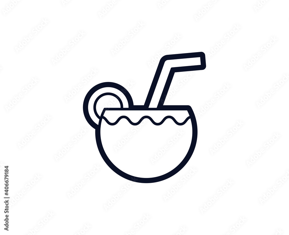 Coconut icon. Bar black line sign. Premium quality graphic design pictogram. Outline symbol icon for web design, website and mobile app on white background. Monochrome icon of coconut Coconut icon. Bar black line sign. Premium quality graphic design pictogram. Outline symbol icon for web design, website and mobile app on white background. Monochrome icon of coconut