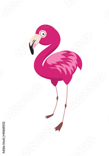 Cartoon Vector Pink Flamingo Character Isolated on White Background