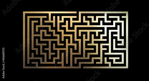 Decorative Gold Maze. Metallic Foil Texture Labyrinth