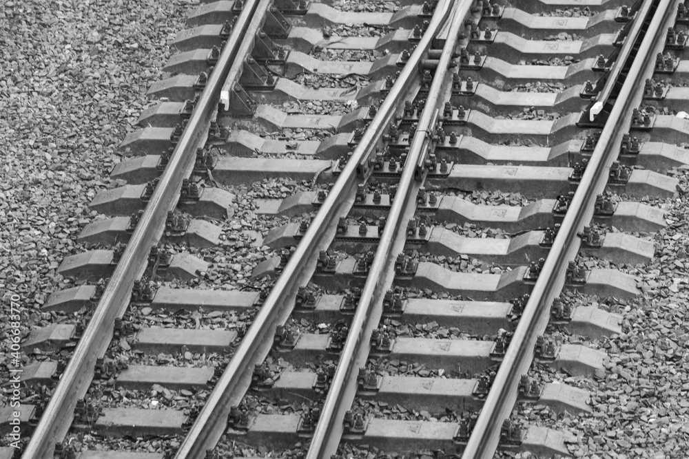 Fototapeta premium Railway. Rails. Sleepers. Industrial background.