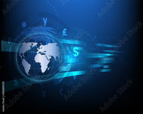 Abstract blue high speed network business currency exchange technology