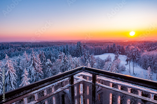 Wieżyca kaszuby zima śnieg zachód słońca photo