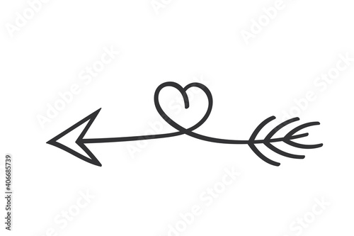 Hand drawn arrow in doodle style. Cute direction indicator. Isolated object on a white background.