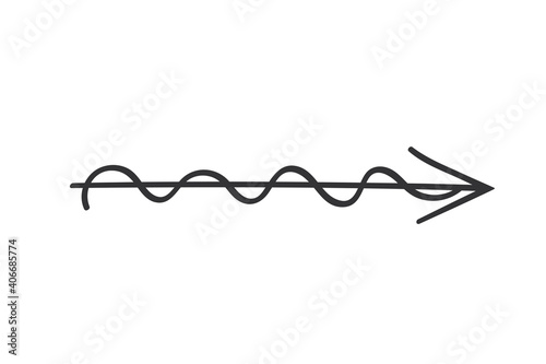 Hand drawn arrow in doodle style. Cute direction indicator. Isolated object on a white background.