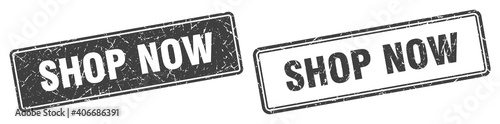 shop now stamp set. shop now square grunge sign