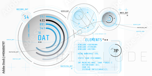 Composition of computer HUD interface with Coding.