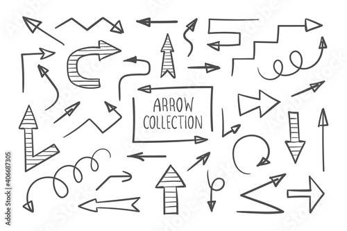 Doodle vector arrows. Collection of Vector Arrows. Arrows icons set. Vector illustration