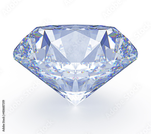 Large Clear shiny Diamond isolated on white background. 3d render illustration