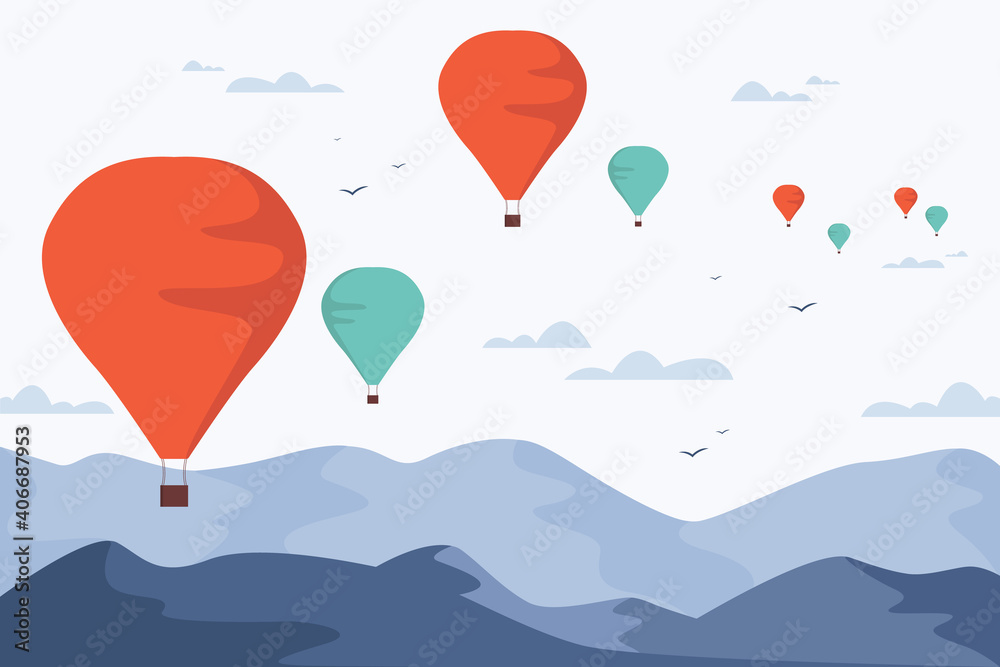 Balloon Sky Landscape - Vector Stock Illustration