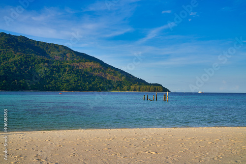 Emply white sand beach with clear seascape of landscape for travel in koh lipe islands