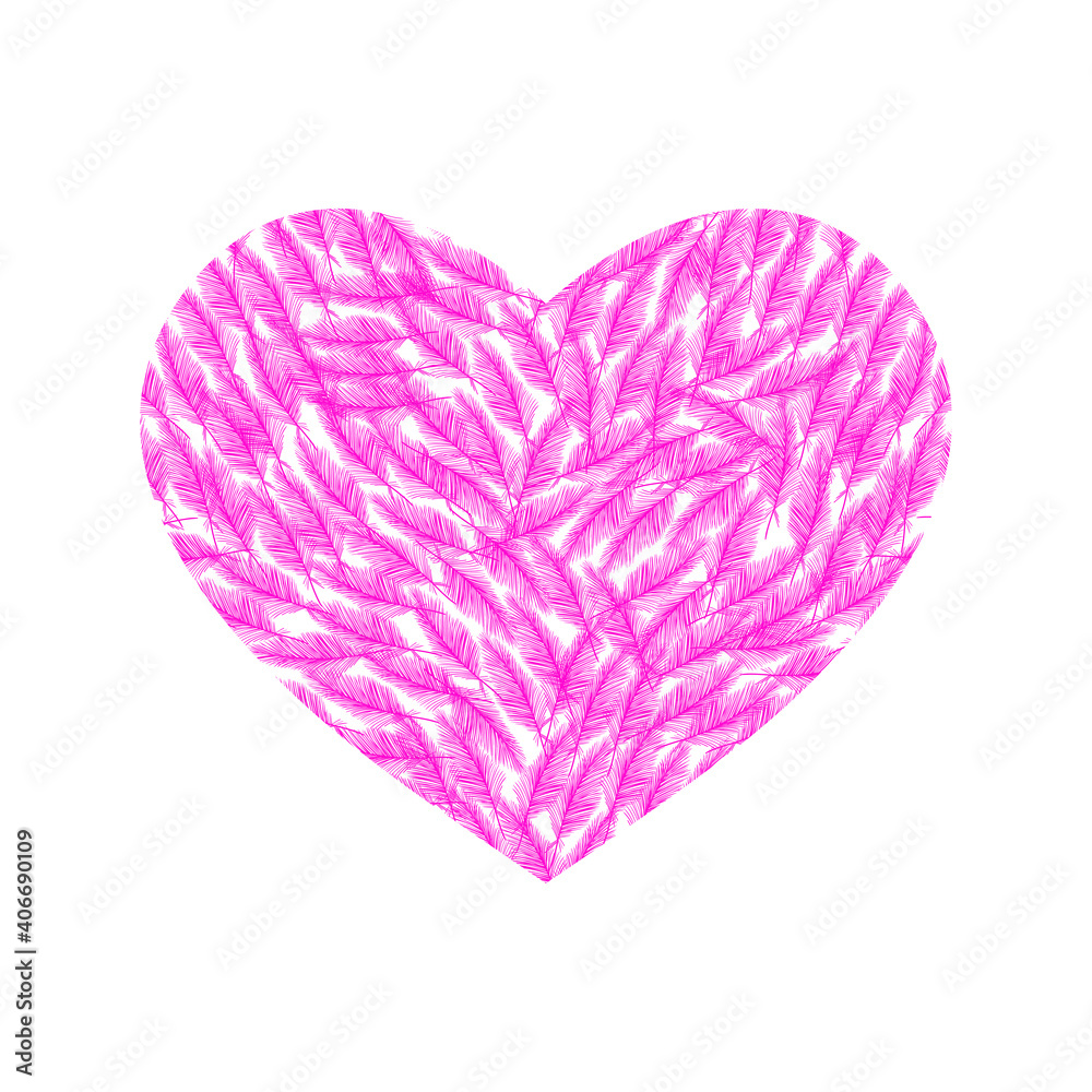 Heart Vector icon made of pink bird feathers isolated on white background. Cute poster for Valentine's Day. Design for proposals and weddings. Heart Vector icon made of pink bird feathers isolated on white background. Cute poster for Valentine's Day. Design for proposals and weddings.