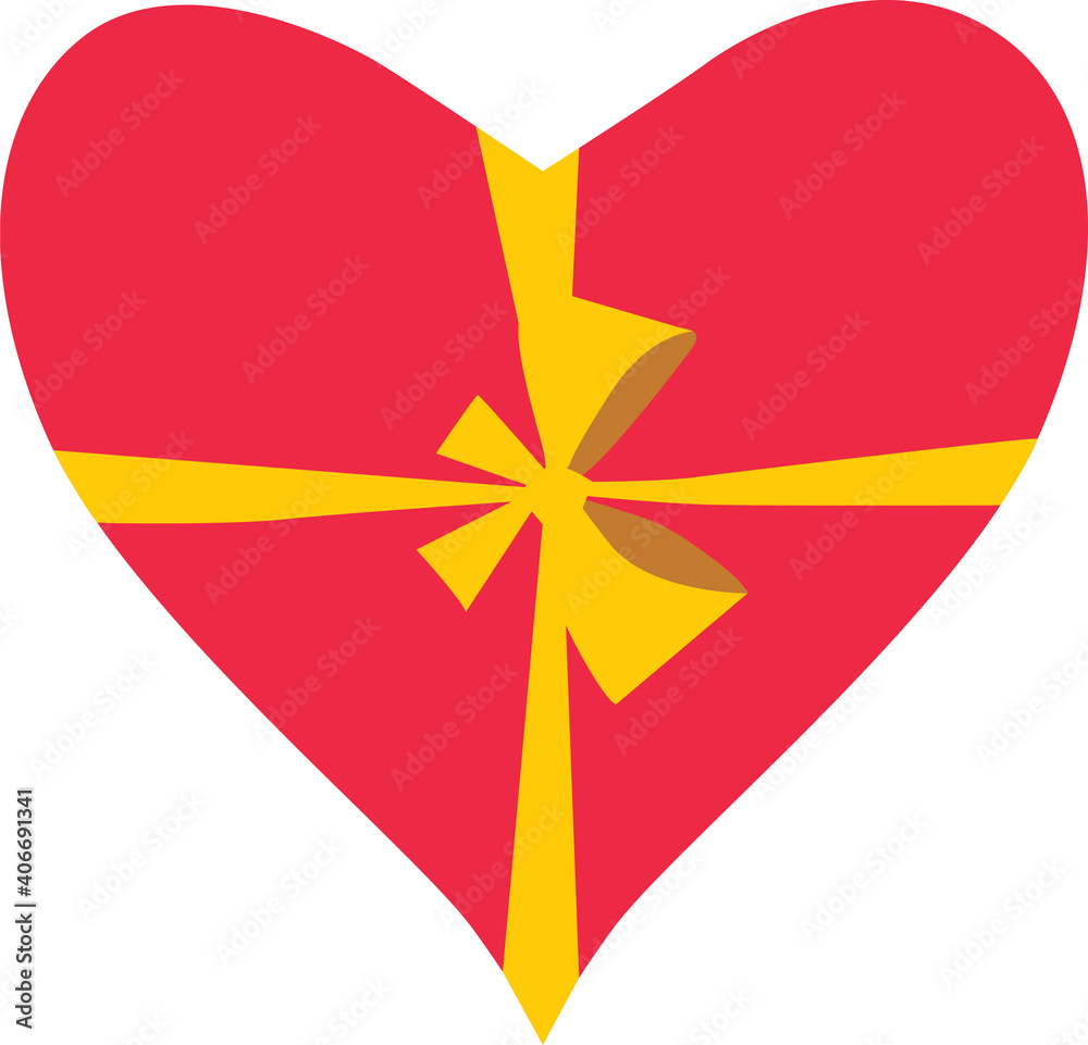 Red heart with yellow ribbon. Heart like present