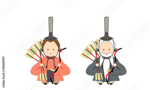 ひな人形　右大臣左大臣（随身）イラスト