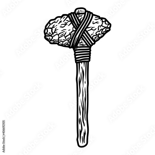 Illustration of Caveman stone ax in engraving style. Design element for poster, card, banner, sign. Vector illustration